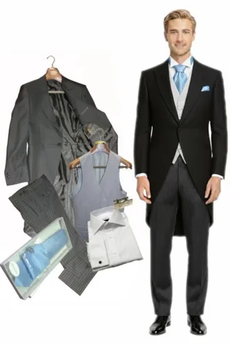 Freiherr von Falkenhausen Cutaway Anzug 7-teilig - Elegantes 7-teiliges Set mit Cutjacke und Stresemann Hose, gefertigt aus hochwertiger Schurwolle für stilvolle Anlässe. Ideal für besondere Events.