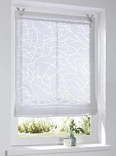 Raffrollo Jerry Weiss Öse K 45/140 - Ösen Raffrollo in elegantem Design, halbtransparent und waschbar bei 30°C. Einfache Montage ohne Schrauben - ideal für schnelle Veränderungen im Wohnraum.