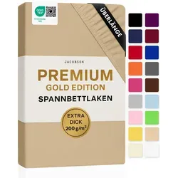 Jacobson Spannbettlaken PREMIUM 200 g/m² Jersey – Beige/Braun für Matratzengrößen 180-200 cm x 220 cm - Hochwertiges Spannbettlaken aus 97% Baumwolle und 3% Elasthan, ideal für Boxspringbetten und Standardmatratzen. Trocknergeeignet und pflegeleicht, sorgt es für optimalen Halt und Komfort.