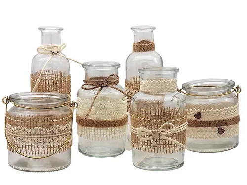 ZauberDeko Tischvase Hochzeit Vintage Vasen SET - Elegante Tischdeko für Hochzeit und Geburtstag, aus hochwertigem Glas mit Spitze für einen romantischen Touch.