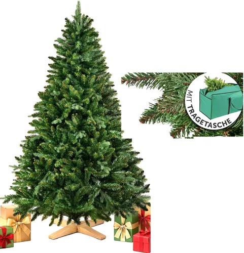 MerryTree Premium künstlicher Weihnachtsbaum 180 cm - realistisch und pflegeleicht - Nussknacker: Hochwertiger Weihnachtsbaum mit schwer entflammbaren Nadeln, einem massiven Holzfuß für stabilen Stand und einfacher Pflege, ideal für jahrelangen Einsatz ohne Nadeln und Gießen.