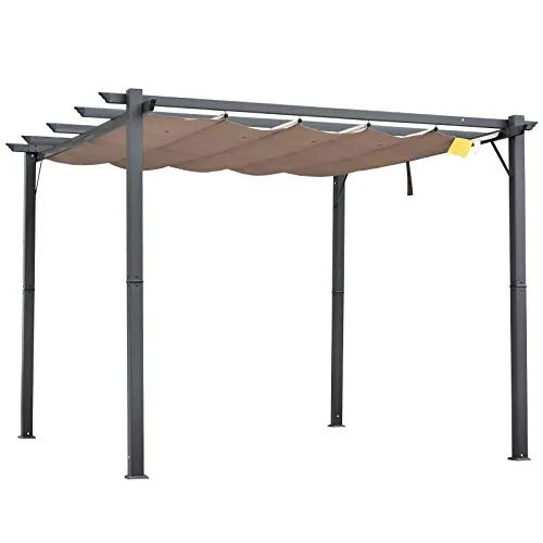 Outsunny Pergola 300x300 cm - Kohlegrau & Kaffeebraun - Pavillon für Garten und Terrasse, bietet Schatten und leichten Regenschutz. Stabil aus pulverbeschichtetem Aluminium, ideal für entspannte Sommertage.