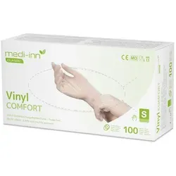 Medi-Inn Einweghandschuhe Vinyl Comfort Einmalhandschuhe puderfrei transparent AQL: 1.5 weiß S (6-7)