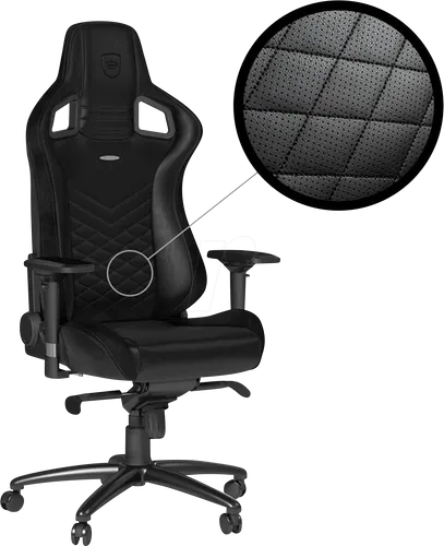 NOBLECHAIRS EPIC Gaming Stuhl, Schwarz – Komfort für Gamer - Gaming Stühle, geeignet für Hart- & Weichböden mit langlebigem Aluminium-Fußkreuz und laufruhigen Rollen für optimalen Komfort und Stabilität.