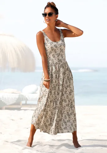 Modisches Midikleid VIVANCE für Damen, Gr. 38, beige - Luftiges Strandkleid aus 100% Viskose mit figurumspielendem Schnitt und hübschem Blümchenprint, ideal für sommerliche Tage.