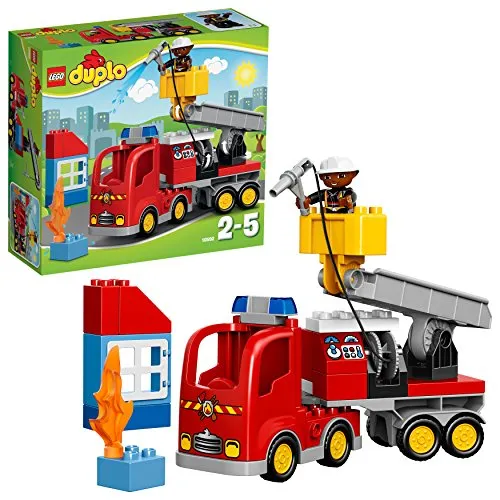 LEGO DUPLO 10592 - Löschfahrzeug - Bauklötze & Bausteine mit Feuerwehrmann-Figur, Gelenkauflieger und drehbarer Leiter für spannende Rollenspiele und lehrreiche Momente über Brandschutz.
