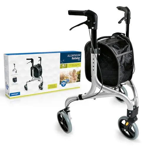 Weinberger Aluminium Rollator 3 Räder - Klappbar & Leicht - Rollator für mehr Mobilität, nur 4,2 kg schwer, schmal und wendig, ideal für drinnen und draußen, mit abnehmbarer Tasche für zusätzlichen Komfort.