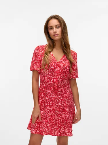 Vero Moda Minikleid VMALBA SS SHORT DRESS WVN NOOS - Fiery Red - Modisches Minikleid aus 100% Viskose mit kühlenden Eigenschaften, ideal für warme Tage. Pflegeleicht und im regular fit für optimalen Tragekomfort.