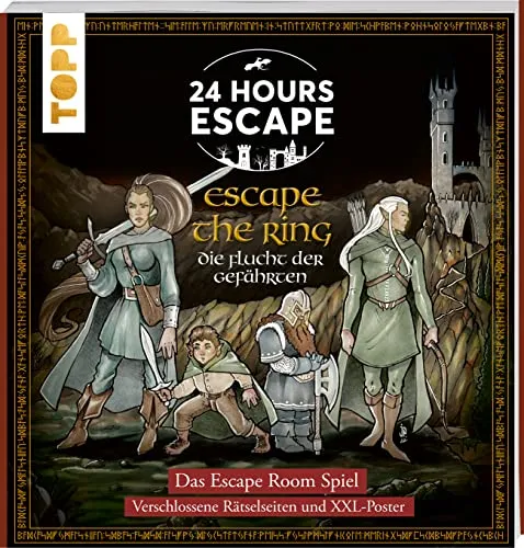 HOURS ESCAPE – Das Escape Room Spiel: Escape the Ring. Flucht der Gefährten: Inspiriert vom Werk J.R.R. Tolkiens. 24 Rätsel, versiegelte Seiten, Poster, interaktiver Lösungsmechanik, Codeschablone 24