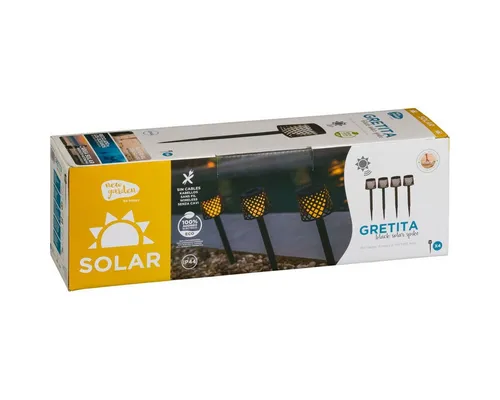 New Garden Gretita Solarleuchte 4er Set - Solarleuchten aus recyceltem Kunststoff, ideal für Garten und Gehwege. Mit Dämmerungssensor für automatisches Ein- und Ausschalten – nachhaltig und vielseitig einsetzbar.