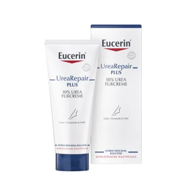 Eucerin UreaRepair PLUS Fußcreme 10 % 100 ml - Intensive Fußcreme für trockene bis extrem trockene Haut, spendet 48h Feuchtigkeit und schützt mit Repair-PLUS-Komplex. Ideal auch bei Diabetes.