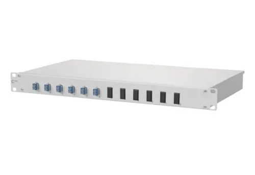 Metz OpDAT fix 6xLC-D OS2 1502597406-F - Patchfeld für 6 LC-Duplex Anschlüsse, ideal für effiziente Netzwerkinstallationen mit Singlemode OS2-Fasern und kompaktem Design.