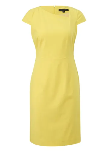 comma Kleid mit asymmetrischem Ausschnitt Zitrone 46 - Freizeitkleid für Damen, antaillierte Passform mit elegantem asymmetrischem Ausschnitt und Gehschlitz, ideal für besondere Anlässe oder den Alltag.