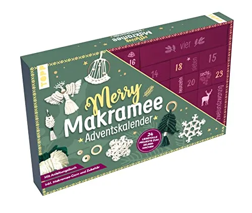Adventskalender "Merry Makramee" - Adventskalender für kreative Bastler, mit 24 DIY Makramee-Projekten und Anleitungsbuch, ideal für Anfänger und Weihnachtsvorfreude.