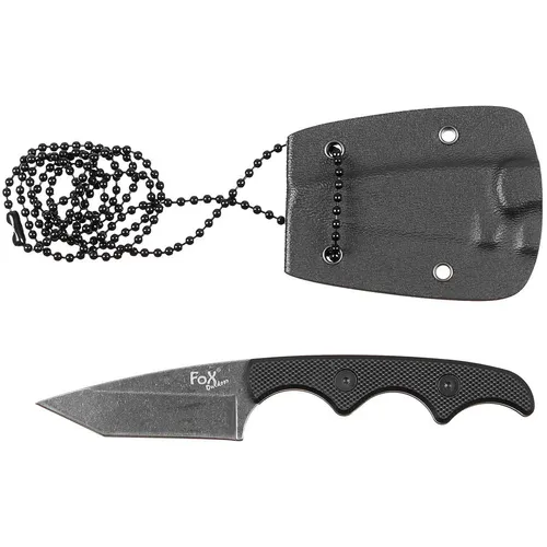 FOX Outdoor Neck II Neck Knife – Tanto Messer mit Kydexscheide - Kompaktes Neck Knife aus Edelstahl mit 127 mm Klinge, inklusive praktischer Kydexscheide und Kugelkette – ideal für Outdoor-Abenteuer.
