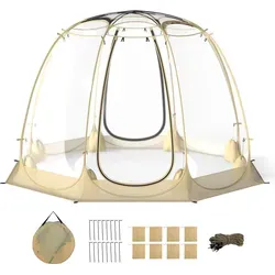 COSTWAY Pop Up Bubble Zelt 265x265cm - Wetterfestes Zelt für 5-6 Personen - Campingzelte mit sofortigem Aufbau, transparentem PVC für 630° Rundumblick und idealer Stabilität durch mitgelieferte Bodenanker und Abspannleinen.