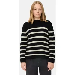 camel active Strickpullover mit Streifen und Markenlogo in Kaviar XXS - Klassischer Langarmpullover aus einer hochwertigen Baumwoll-Woll-Mischung. Ideal für entspannte Freizeitlooks mit lässigem Rollkragen und gestreiftem Design. Perfekt für stilbewusste Träger.