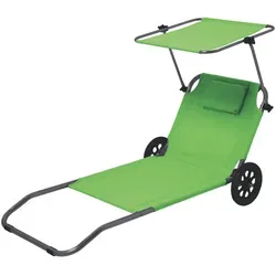 CRIVIT Strand- und Transportliege mit Sonnendach (Grün) - Gartenliege mit hochwertigem Aluminiumgestell und reißfester, schnell trocknender Liegefläche. Ideal für entspannte Tage am Strand, 5-fach verstellbare Rückenlehne für maximalen Komfort.