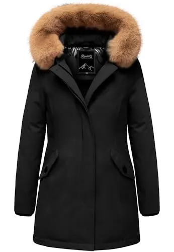 REPUBLIX Damen Gefütterte Dicke Winterjacke RJ-8012 Schwarz L - Modische Damen Winterjacke von REPUBLIX mit femininer Passform. Hergestellt aus pflegeleichtem Polyester, ideal für kalte Tage. Mit Kunstfellkragen und Kapuze für zusätzlichen Schutz. Perfekt für Freizeit und Outdoor-Aktivitäten.
