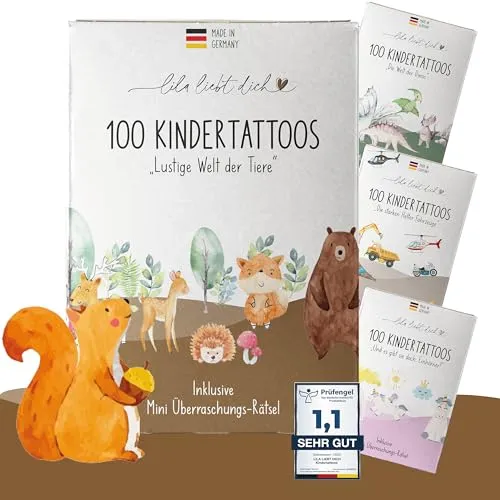 lila liebt dich® 100 Bauernhof Tattoos Kinder (6 unterschiedliche Bögen) 40 Sticker - Temporäre Tattoos// Kindertattoos hautfreundlich & dermatologisch getestet // Kinder Tattoo Made in Germany