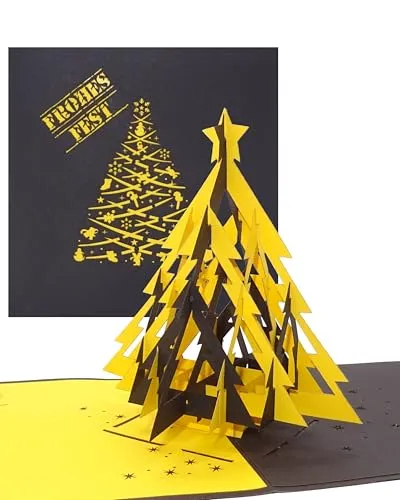 3D Pop Up Karte „Fußball - Weihnachten in Schwarz & Gelb“ Weihnachtskarte mit Tannenbaum für Fußball Fans in Dortmund, Aachen …