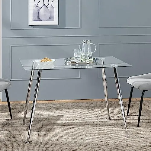 [en.casa] Glastisch Hyrynsalmi 75x110cm aus Stahl und Glas - Esszimmertisch mit robuster Glasplatte, ideal für bis zu vier Personen und einfach zu reinigen. Ein stilvoller Blickfang für Küche oder Wohnraum.