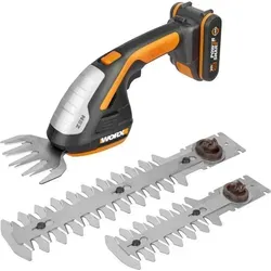Worx Akku-Gras- und Strauchscherenset WG801E, 3-in-1 - Strauchscheren-Set mit werkzeuglosem Aufsatzwechsel, ideal für präzises Schneiden im Garten. Inklusive leistungsstarkem 20V Akku und Ladegerät.