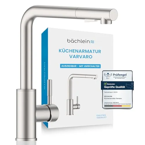 Bächlein Küchenarmatur Varvaro – 360° schwenkbarer Wasserhahn aus Edelstahl - Berührbare Wasserhähne für die Küche mit ausziehbarem Schlauch und umschaltbarer Brause, ideal für maximale Flexibilität und Komfort beim Kochen.