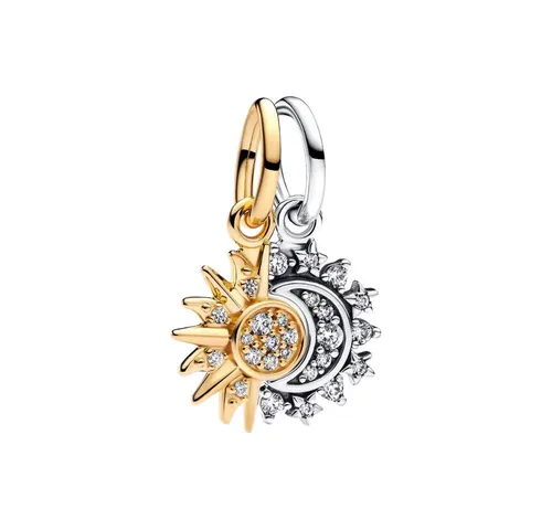 Pandora Bead Charm-Anhänger teilbarer Sonne & Mond 763585C01 Silber - Beads, aus hochwertigem Sterling Silber und vergoldeter Metalllegierung, symbolisiert die Balance zwischen Tag und Nacht.