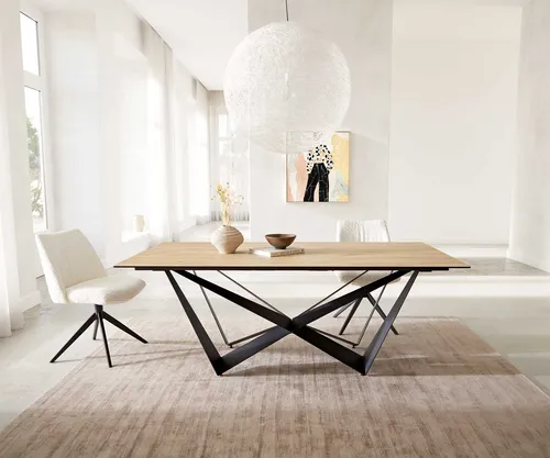 DELIFE Esstisch Edge 200x100 Keramik Laminam® Sabbia Eichefarbig Spider Flachstahl Schwarz