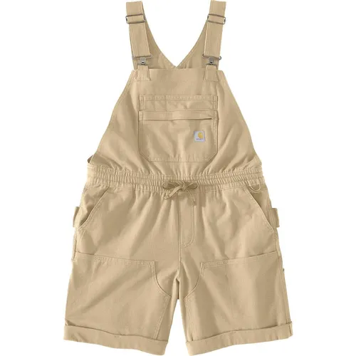 Carhartt Force Ripstop Latz-Shorts Damen - Beige - XS - Bequeme Latz-Shorts aus strapazierfähigem Ripstop-Gewebe. Mit elastischem Bund und vielseitigen Taschen für Werkzeuge. Perfekt für den aktiven Einsatz in der Arbeitsschutzkleidung.