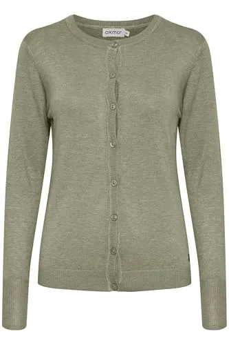 OXMO OXHlin Damen Strickjacke Feinstrick Cardigan mit Rundhalsausschnitt - Elegante Feinstrickjacke in melierter Optik, ideal für jedes Outfit. Mit Knöpfen und regulärer Passform bietet sie Komfort und Stil für den Alltag.