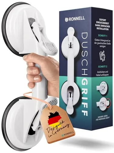 RONNELL Haltegriffe für Senioren – Mega starker Halt ohne Bohren - Griffstangen für das Bad mit bombensicherem Halt dank innovativem Saugnapf und kinderleichter Anbringung. Ideal für Sicherheit in Dusche und Bad!