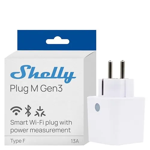 Shelly Plug M Gen3 Weiß - WLAN & Matter Smarte Steckdose mit Leistungsmessung - Energieeffiziente smarte Steckdose für bis zu 13A (3000W) zur einfachen Steuerung von Geräten. Integrierter Energiemesser für optimales Energiemanagement, unterstützt Sprachassistenten wie Alexa und Google.
