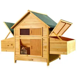 Mucola Hühnerstall XXL - Geflügel- und Hasenstall aus Holz - Kleintierkäfige für Outdoor und Indoor, mit aufschiebbarem Fenster und großzügigem Platzangebot für Hühner und Kaninchen.