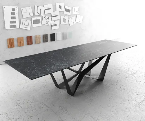 DELIFE Esstisch Edge 300x100cm Keramik Laminam®Nero Greco Anthrazit Spider Flachstahl Schwarz