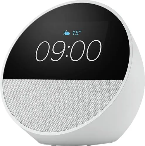 Amazon Echo Spot - Smarter Wecker mit Alexa, satter Klang und individuell anpassbarem Display in Weiß