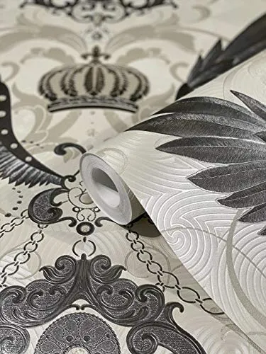 Marburg Tapete Beige Silber Edelstein Krone Flügel - Glööckler Imperial - Hochwertige Vliestapete 10,05m x 0,70m für Wohnzimmer, Schlafzimmer oder Küche. Made in Germany, leicht abziehbar und mit edlen Verzierungen für einen exklusiven Look.