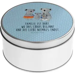 Mr. & Mrs. Panda Blechdose rund Koala Familie - Blau Pastell - Geschenk, Vorratsdosen, Metall Dose, Geschenkbox, quality time, Vatertag, Keksdose, ... - Blau