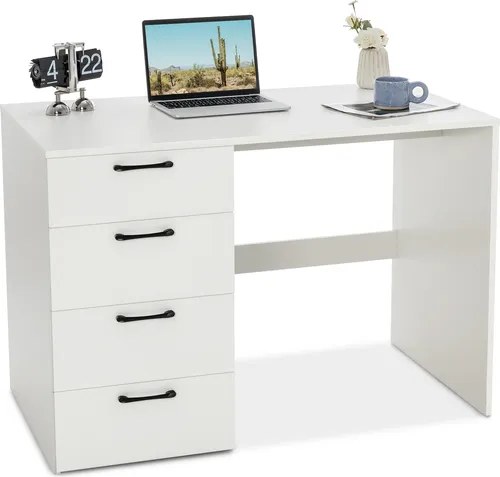 COSTWAY Schreibtisch mit 4 Schubladen, Home Office Computertisch klein, moderner Bürotisch, PC-Tisch für Schlafzimmer, Arbeitszimmer, Büro, weiß, 110 x 60 x 76 cm
