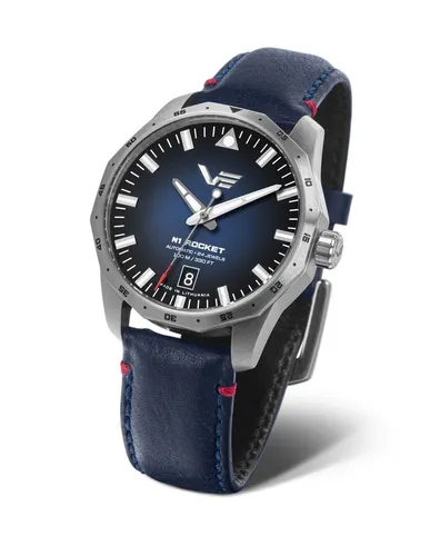 Vostok Europe 125A748 Rocket N1 Automatik Herrenuhr mit blauem Lederband - Elegante Automatik-Herrenuhr mit Edelstahlgehäuse und klassischem Design. Das blaue Zifferblatt bietet beste Ablesbarkeit, während das Lederarmband hohen Tragekomfort garantiert. Ideal für Alltag und Freizeit.