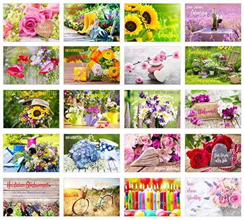 Edition Seidel Set 20 exklusive Premium Geburtstagskarten mit Umschlag. Glückwunschkarte Grusskarte zum Geburtstag. Geburtstagskarte Mann Frau Karten Billet Happy Birthday Sprüche
