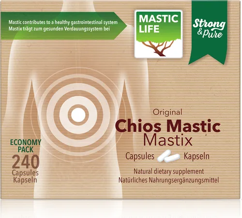 Mastix Strong&Pure Economy (240 Kapseln) Masticlife - Medikamente bei Verdauungsstörungen & Übelkeit: 100% Chios Mastix in veganen Kapseln – die Economy-Packung bietet mehr Inhalt zu einem besseren Preis pro Kapsel.
