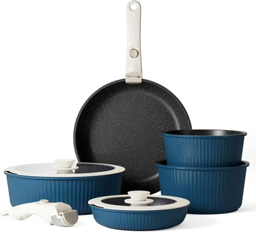 Induktion Töpfe Pfannen Set mit abnehmbaren Griffen - Kochgeschirr mit Antihaft Granitbeschichtung, perfekt für gesundes Kochen und einfaches Reinigen.