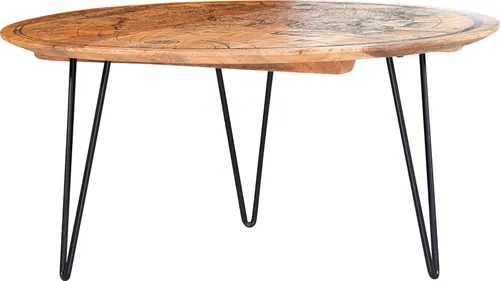 Carryhome Couchtisch aus massivem Mangoholz - Couchtisch aus massivem Mangoholz mit einzigartiger Weltkarte auf der Tischplatte, ideal für ein abenteuerliches Wohnambiente.