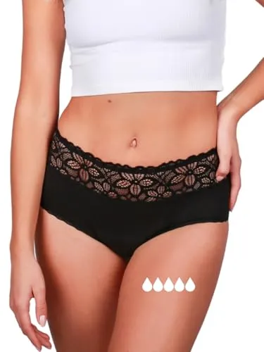 Taynie Periodenslip Deluxe extra stark - Periodenunterwäsche starke Blutung - Damen Auslaufsichere Periodenunterwäsche / Periodenslip aus Bio Baumwolle, Schwarz