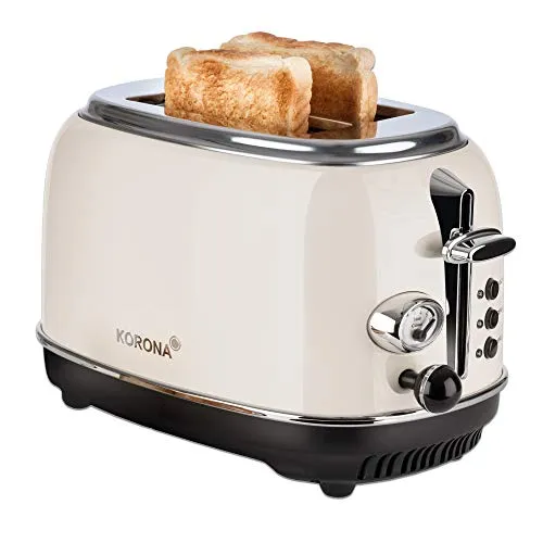 Korona 21666 Toaster | Retro-Toaster für 2 Scheiben | Creme - Toaster für 2 Scheiben mit nostalgischem Retro-Design, Röstgrad-Anzeige und vielseitigen Funktionen wie Auftauen, Rösten und Aufwärmen.