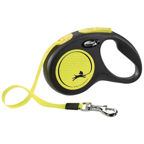 Flexi Hundeleine Neu Neon Cord Fluo Gelb S - Hundeleine mit maximaler Sichtbarkeit und Sicherheit, ideal für nächtliche Spaziergänge. Langlebiges Cordon-Seil und reflektierender Griff für mehr Kontrolle und Komfort.