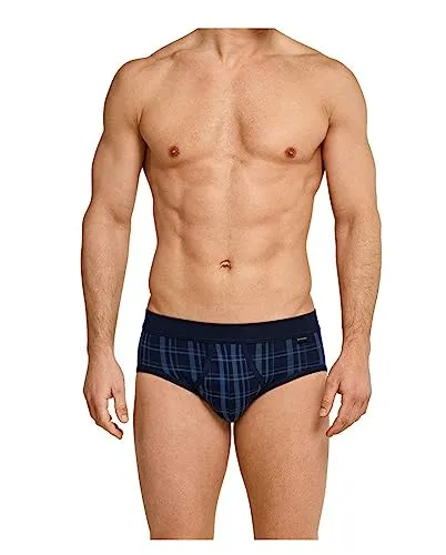 SCHIESSER "Original Classics" Herren Slip, Gr. 8, Dunkelblau - Herrenunterhosen aus 100% Baumwolle im stilvollen Karomuster. Diese atmungsaktiven Sportslips bieten perfekten Sitz und hohen Tragekomfort – ideal für anspruchsvolle Männer, die Qualität schätzen.