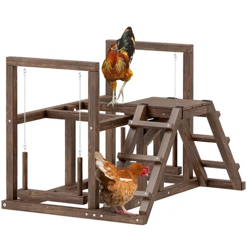 PawHut Hühnerstall Hühner-Aktivitätsspielset - Ställe für 2–3 Hühner, ausgestattet mit Schaukel und Spielzeug aus Holz, fördert die Aktivität und das Wohlbefinden Ihrer Tiere im Freien.
